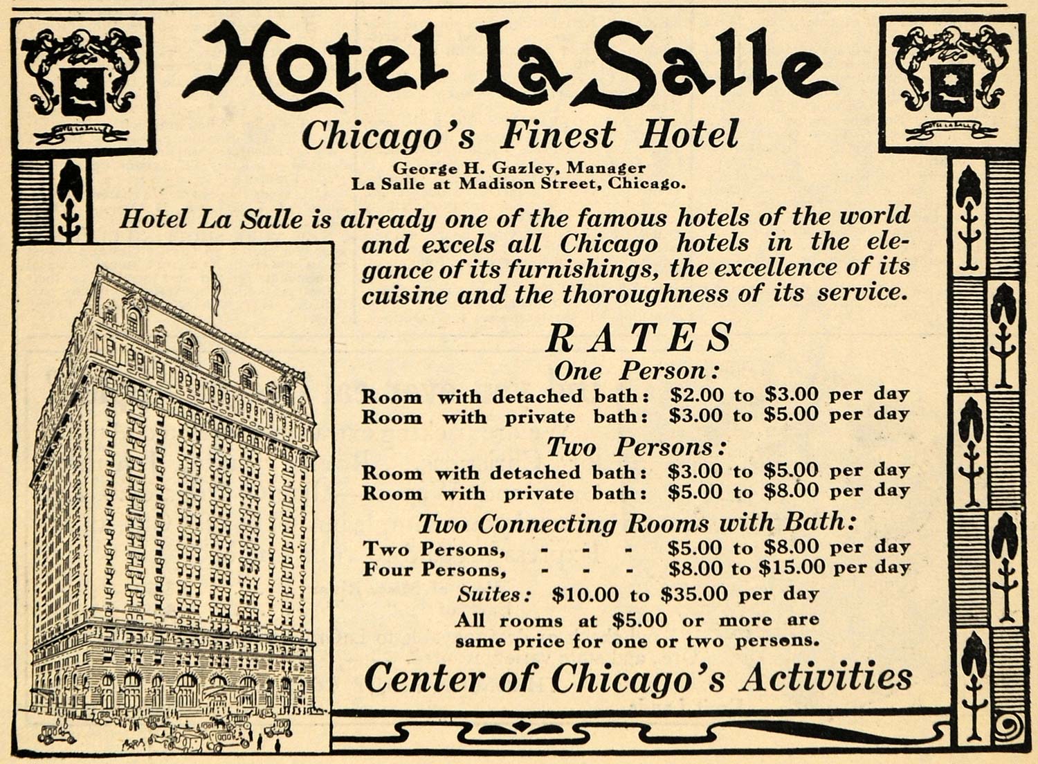 1910 Ad Hotel La Salle Lodging Madison Street Chicago - ORIGINAL TOM1