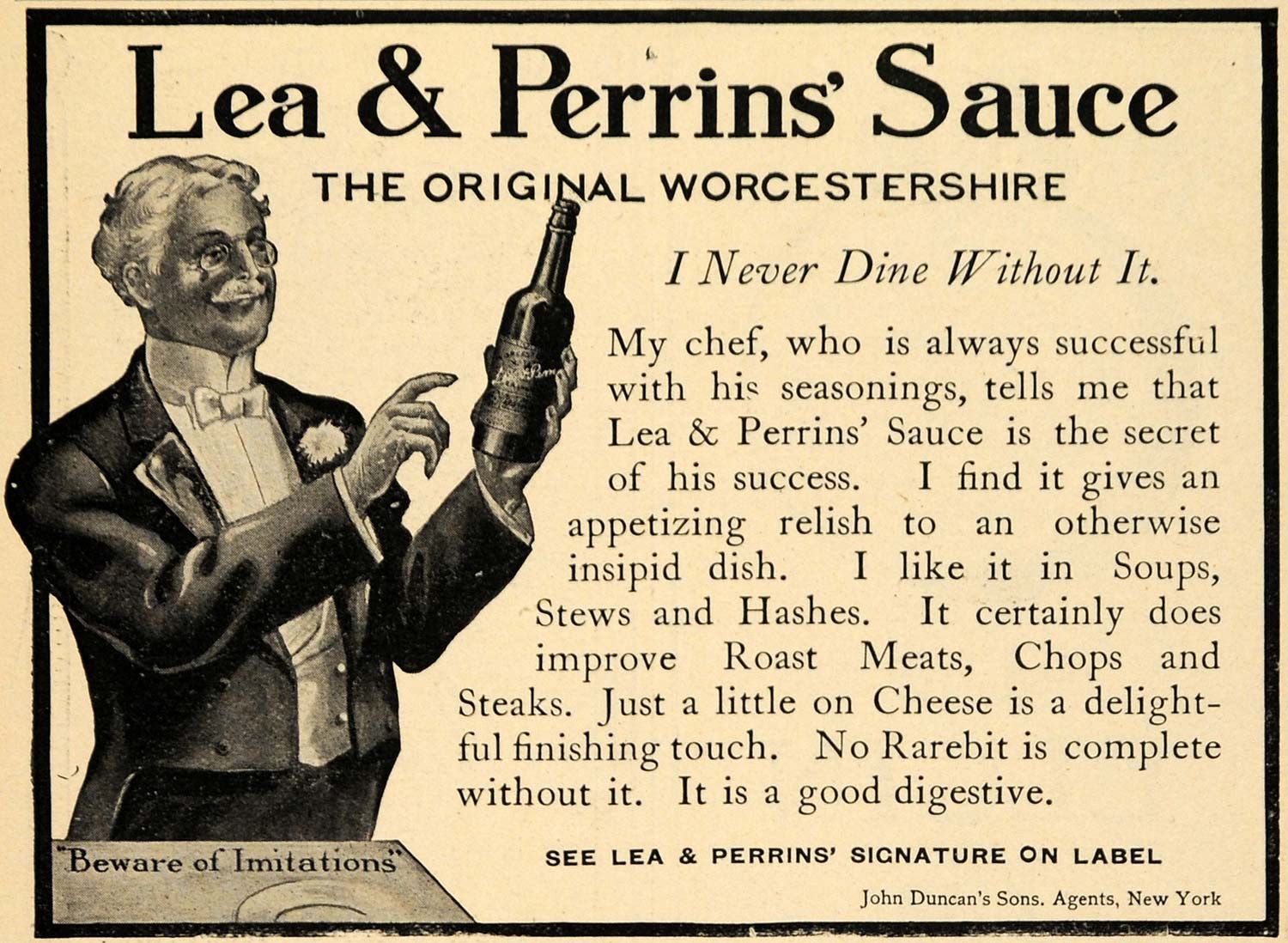 1907 Ad John Duncans Sons Lea Perrins Sauce Condiment - ORIGINAL TOM1