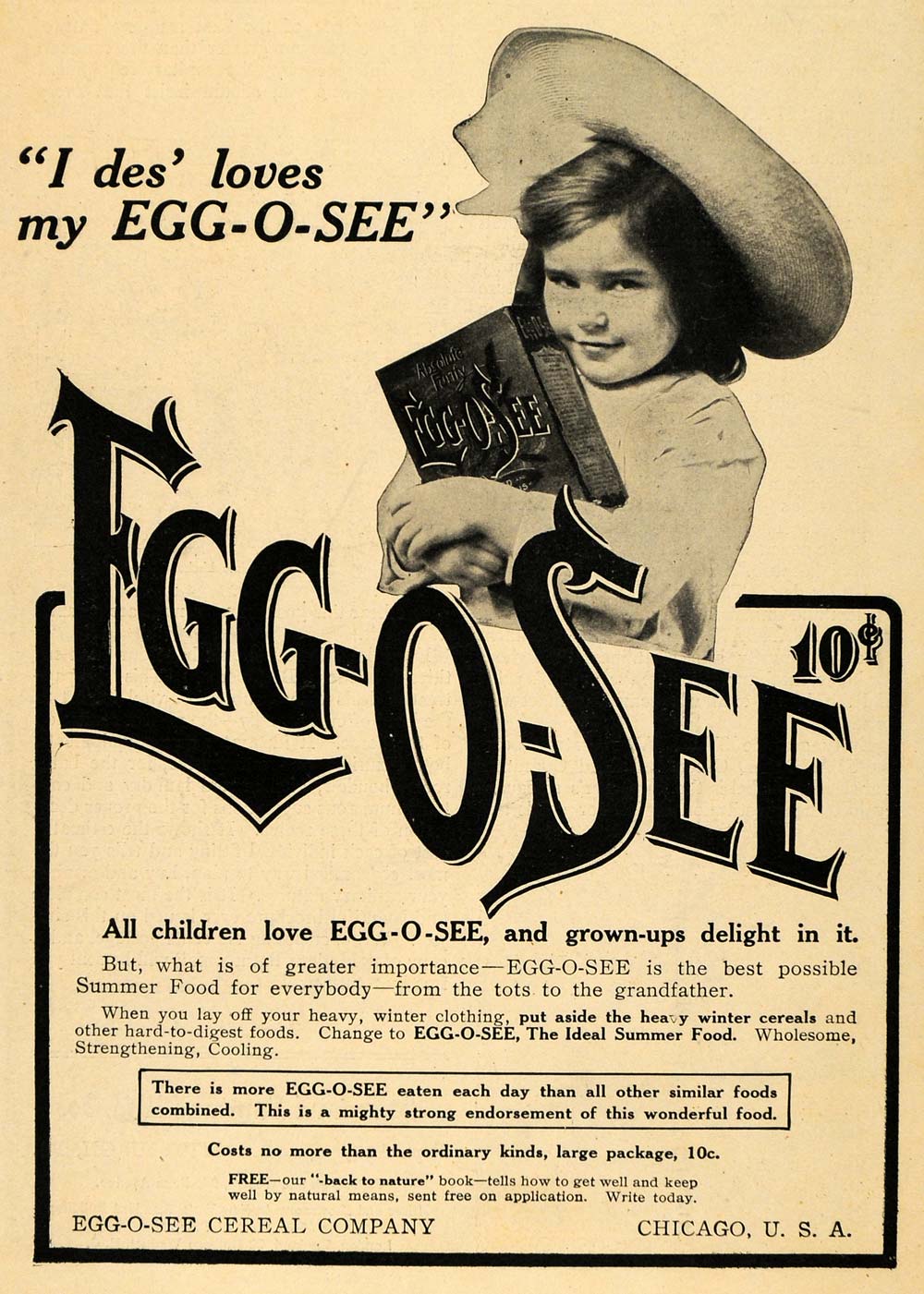 1907 Ad Egg-O-See Cereal Company Chicago Breakfast Food - ORIGINAL TOM1