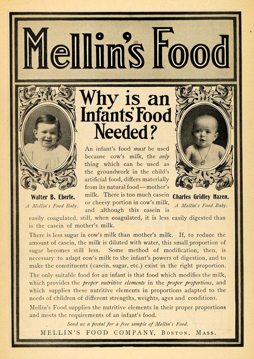 1900 Ad Walter Eberle Charles Gridley Hazen Mellin Food - ORIGINAL TOM1