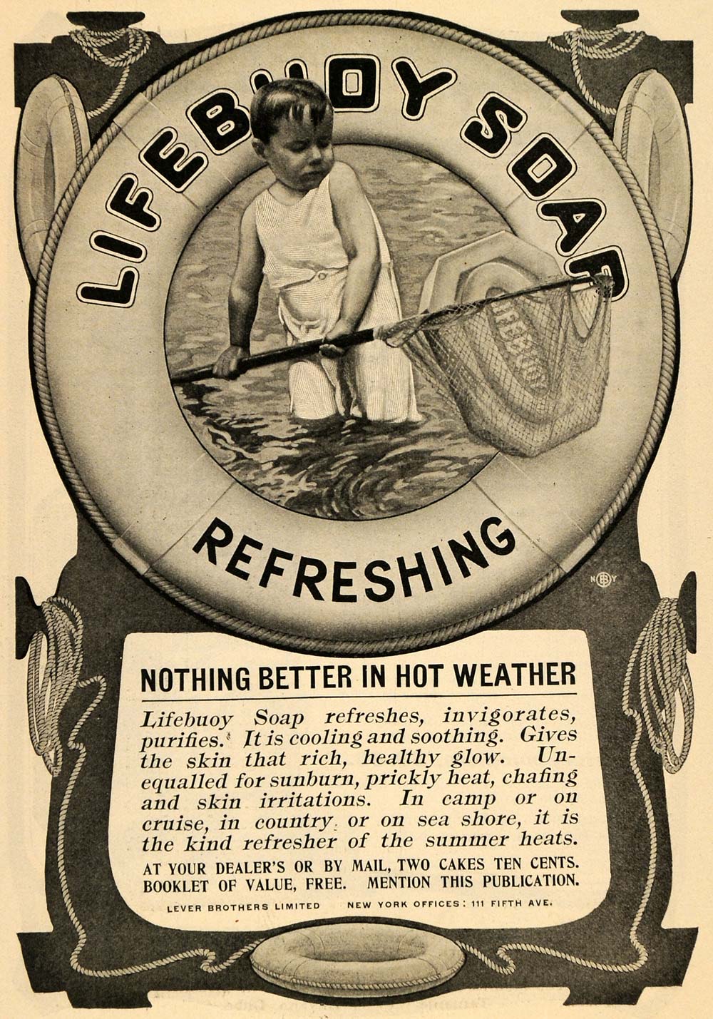 1902 Ad Swimming Lifebuoy Soap Lever Brothers Unilever - ORIGINAL TOM1
