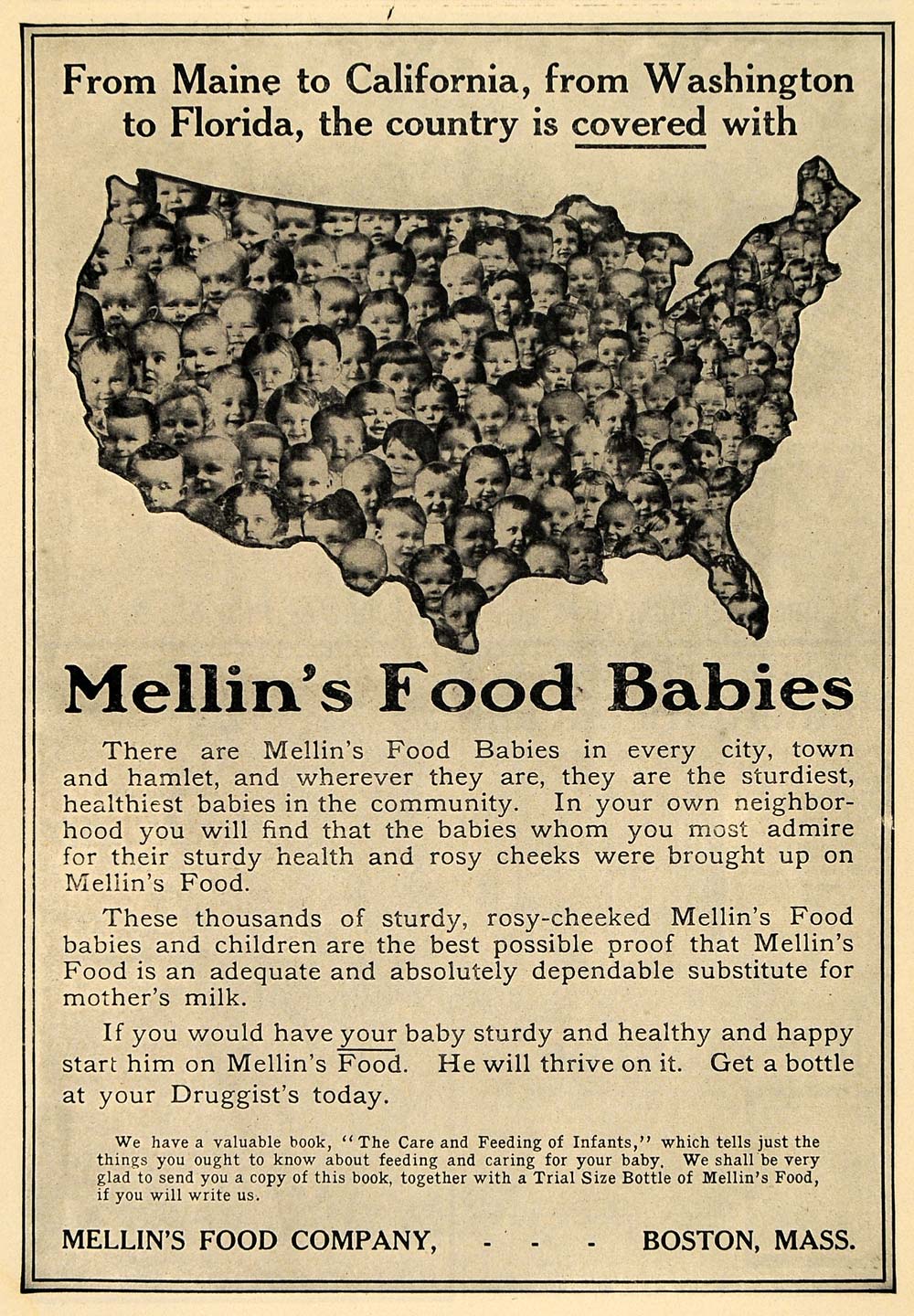 1911 Ad United States Map of Babies Infant Mellins Food - ORIGINAL TOM1