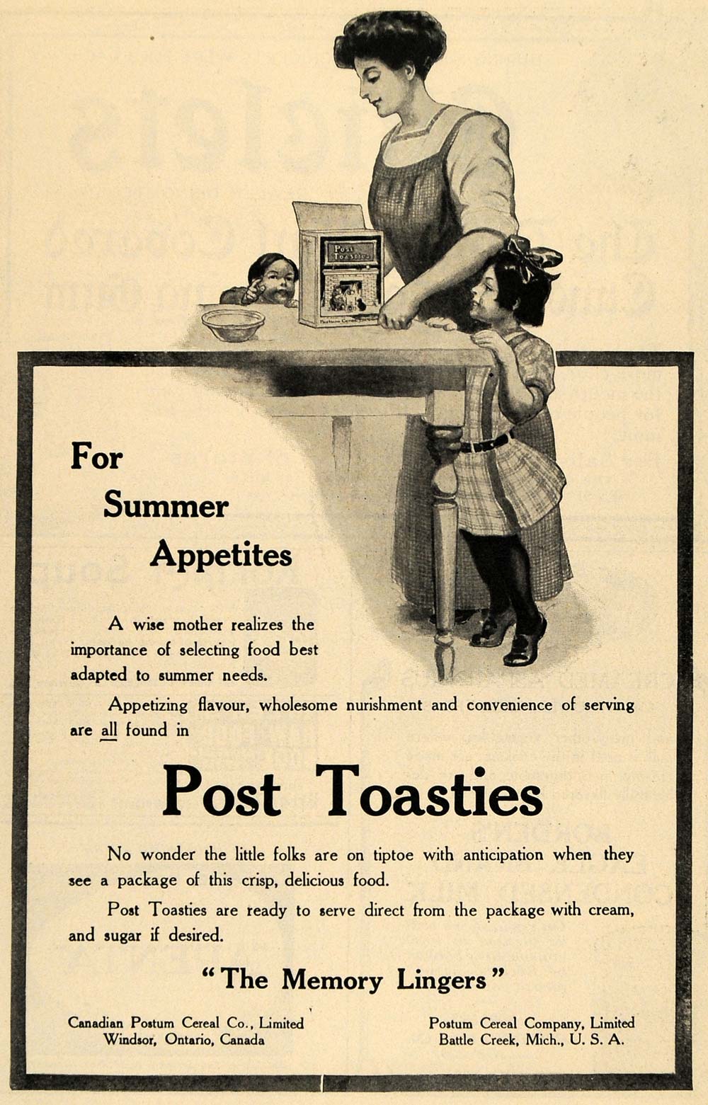 1911 Ad Mother Girl Post Toasties Postum Cereal Company - ORIGINAL TOM1
