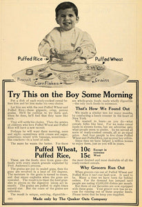 1911 Ad Boy Cereal Puffed Wheat Rice Quaker Oats Food - ORIGINAL TOM1