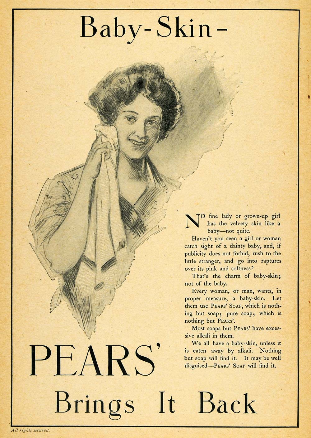 1903 Ad Baby Skin Lady Pears Soap Unilever Oldest Brand - ORIGINAL TOM1
