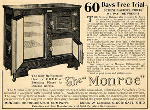 1907 Ad Monroe Refrigerator Home Superiority Snow White - ORIGINAL TOM1
