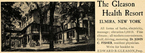 1907 Ad Gleason Health Resort Elmira John Fisher Baths - ORIGINAL TOM1