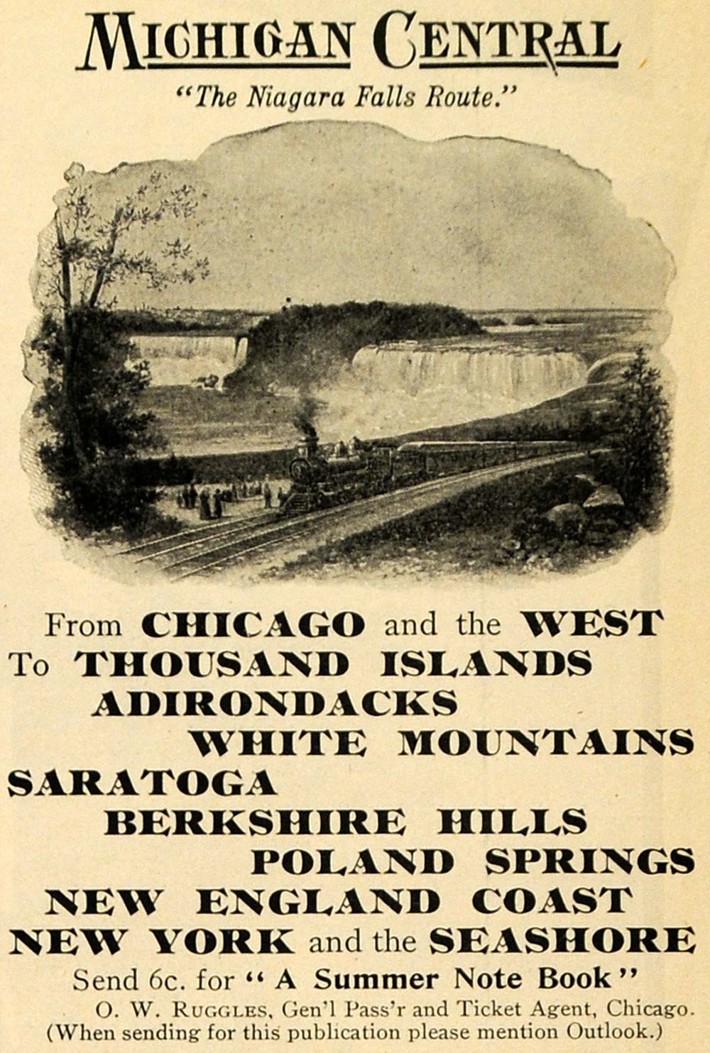 1900 Ad Vacation Niagara Falls Adirondacks Saratoga - ORIGINAL ADVERTISING TOM1