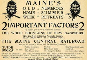 1900 Ad Maine Central Railroad White Mountains Summer - ORIGINAL TOM1