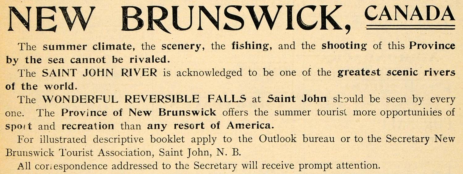 1900 Ad New Brunswick Canada Tour Resort St. John River - ORIGINAL TOM1