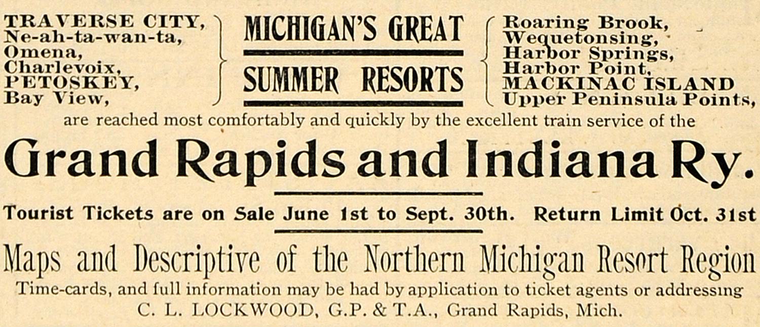 1900 Ad Grand Rapids Indiana Railway Resort Harbor Bay - ORIGINAL TOM1
