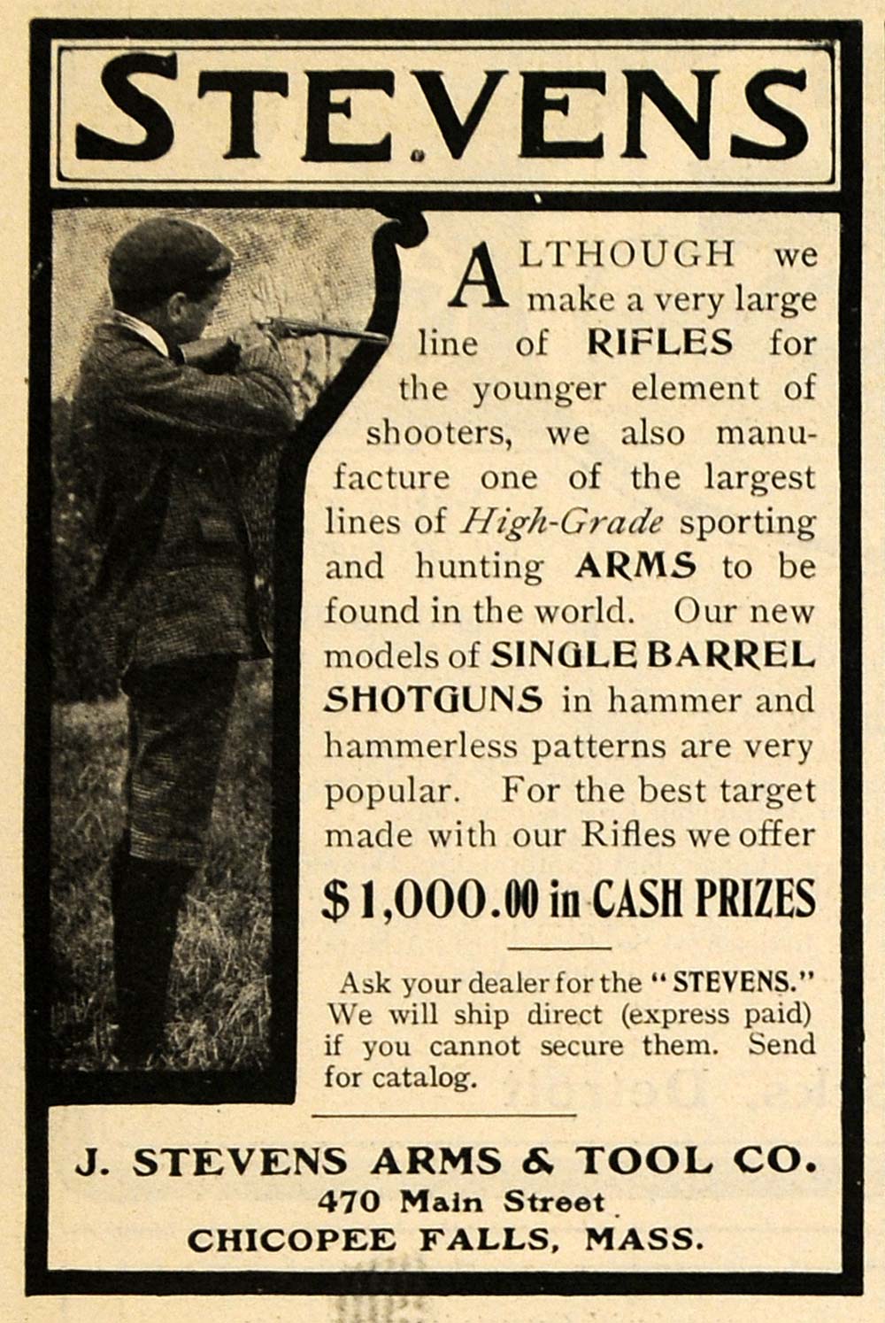1902 Ad Stevens Rifles Arms Single Barrel Shotguns Tool - ORIGINAL TOM1