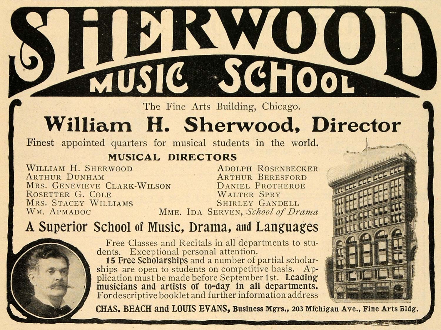 1903 Ad Sherwood Music School Fine Arts Drama Language - ORIGINAL TOM1