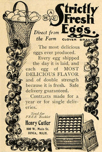 1903 Ad Egg Farm Henry Cutler Clover Brand Laid Chicken - ORIGINAL TOM1