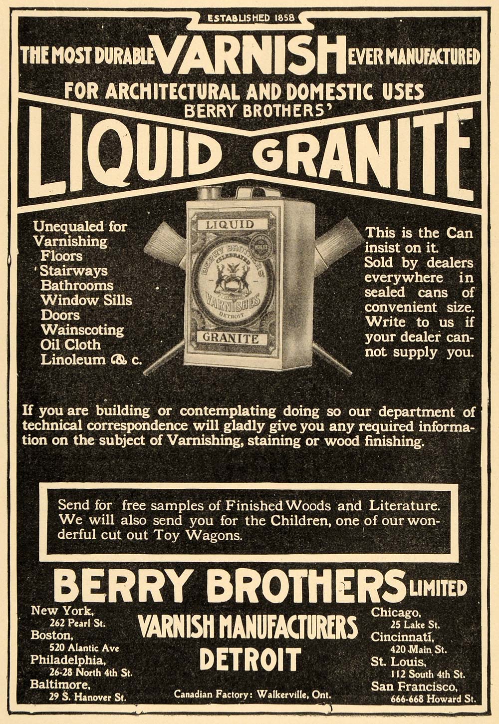 1910 Ad Berry Brothers Limited Liquid Granite Varnishes - ORIGINAL TOM2