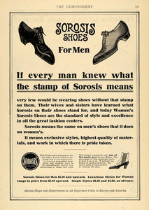1907 Ad Sorosis Shoes for Men Footwear Vintage - ORIGINAL ADVERTISING TOM2