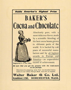 1906 Ad Walter Baker & Co. Cocoa Chocolate Drink Maid - ORIGINAL TOM2