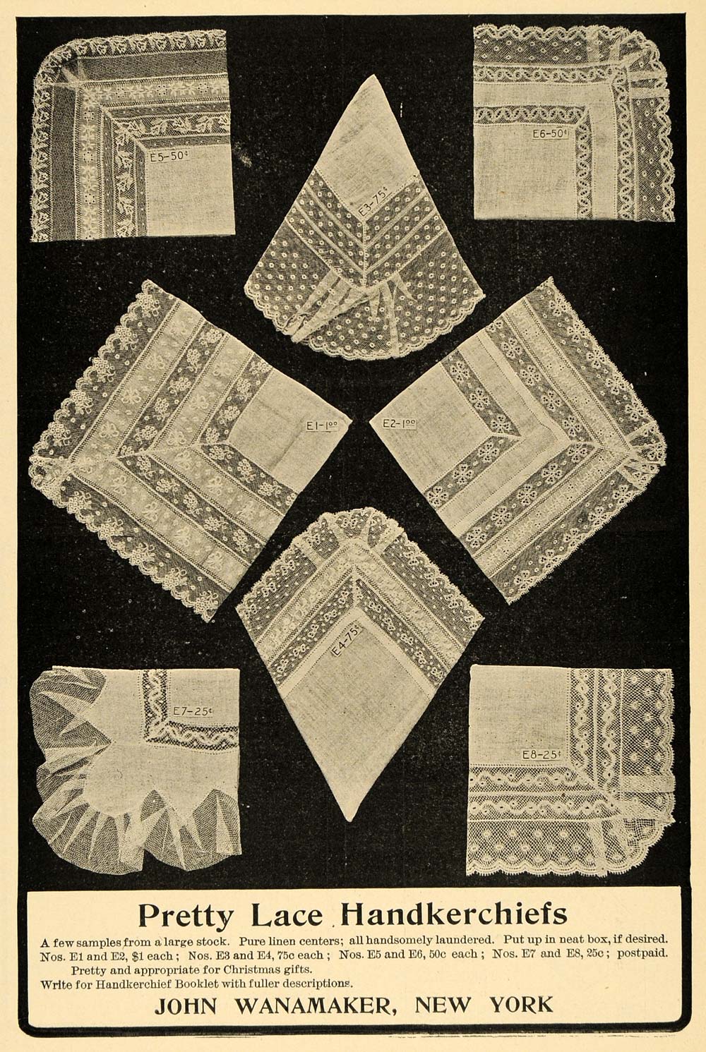 1903 Ad John Wanamaker Stores Lace Handkerchiefs Fabric - ORIGINAL TOM2