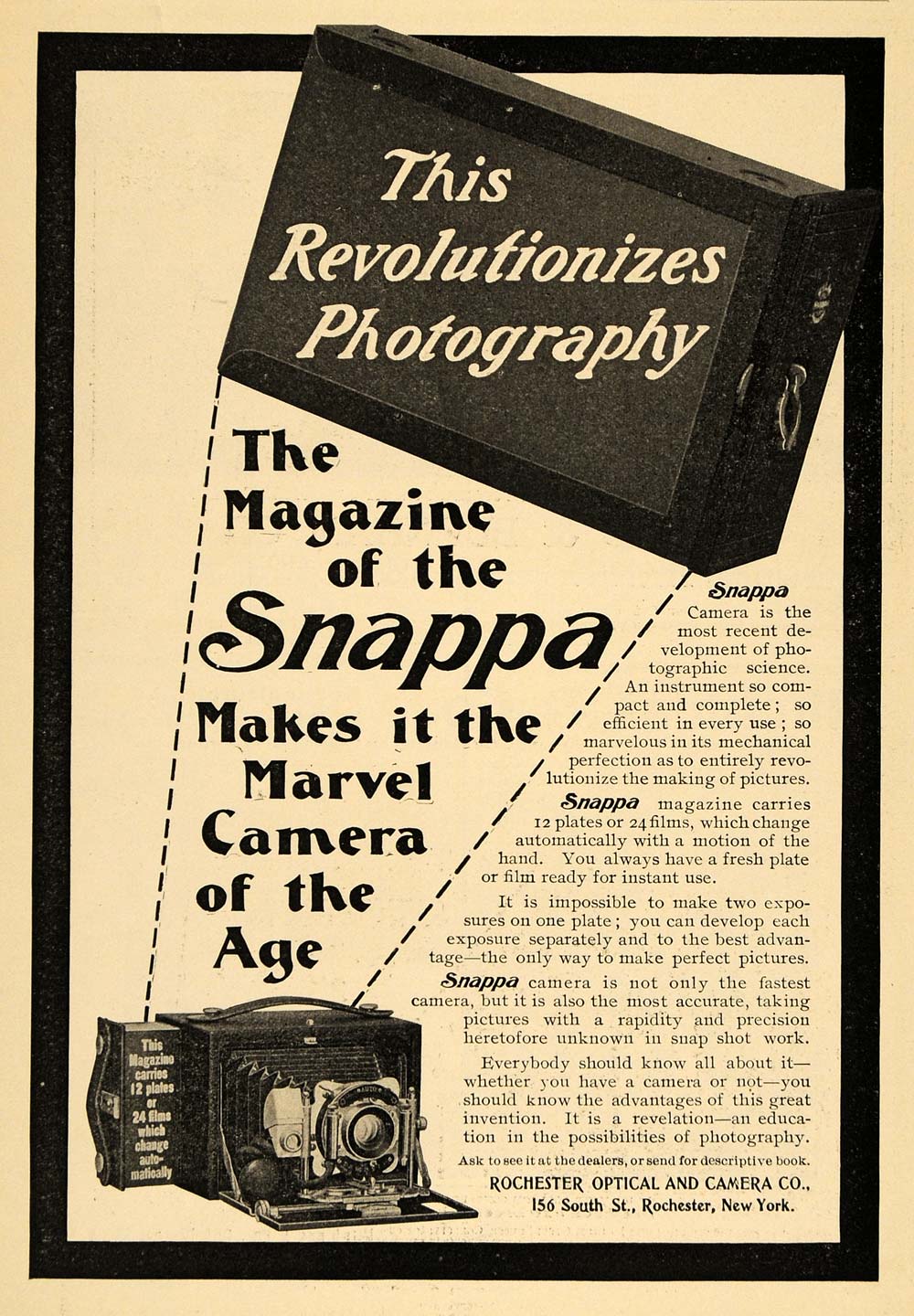 1902 Ad Rochester Optical and Camera Co. Snappa Films - ORIGINAL TOM2