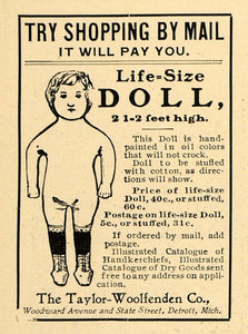 1903 Ad Taylor Woolfended Life-Size Stuffed Doll Mich - ORIGINAL TOM2