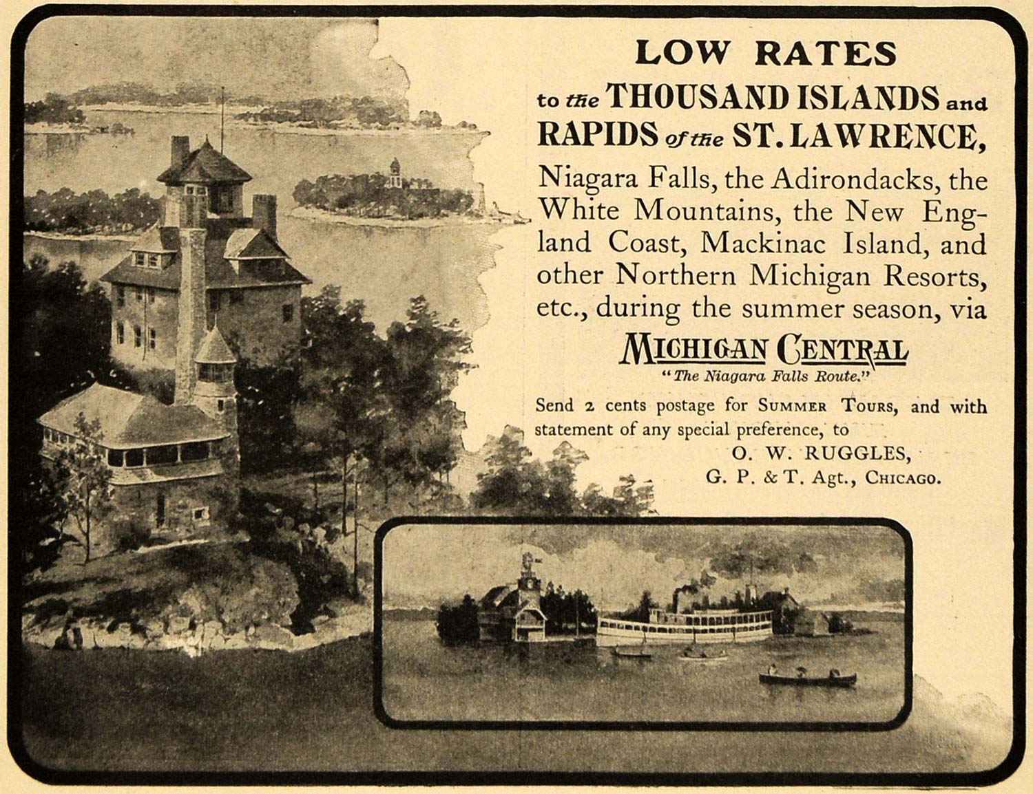 1902 Ad Michigan Central Cruises Niagara Falls Route - ORIGINAL ADVERTISING TOM2