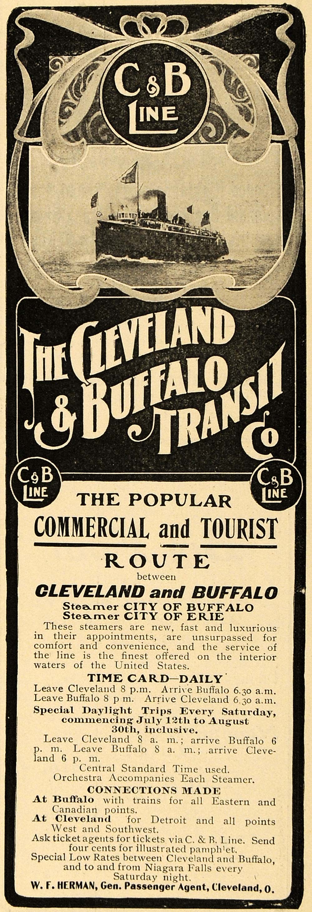 1902 Ad Cleveland Buffalo Transit Cruise W. F. Herman - ORIGINAL TOM2