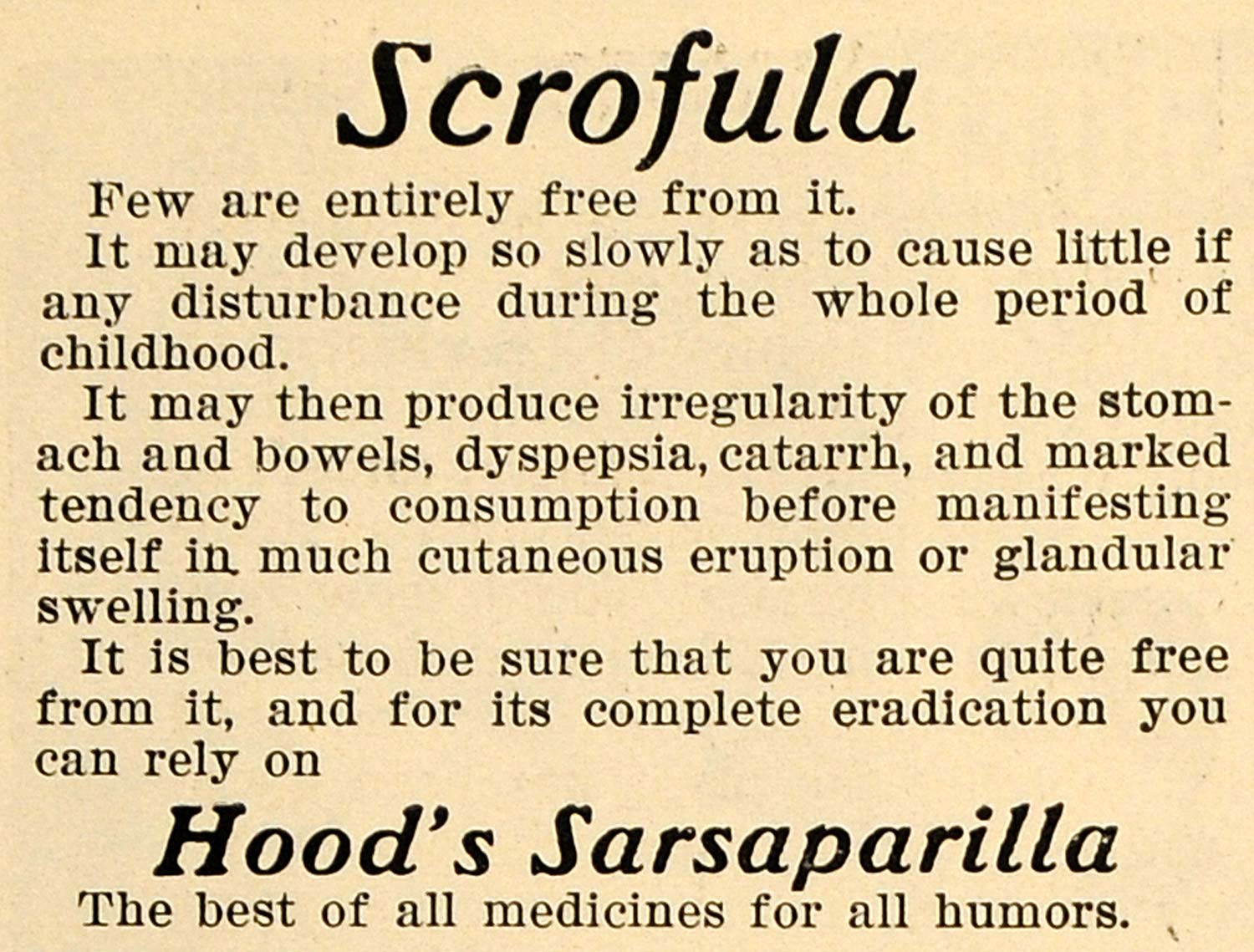 1902 Ad Hood's Sarsaparilla Scrofula Cure Stomach Bowel - ORIGINAL TOM2