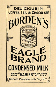 1900 Ad Borden's Eagle Brand Condensed Milk Tin NY - ORIGINAL ADVERTISING TOM2