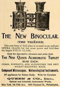 1900 Ad Queen Binocular Microscope Meteorological - ORIGINAL ADVERTISING TOM2