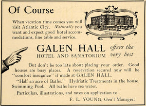 1906 Ad Galen Hall Hotel Sanitarium F. L. Young - ORIGINAL ADVERTISING TOM2