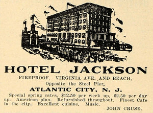 1907 Ad Hotel Jackson Steel Pier Atlantic City NJ Cruse - ORIGINAL TOM2