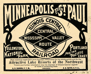 1907 Ad Illinois Central Railroad Minneapolis St. Paul - ORIGINAL TOM2