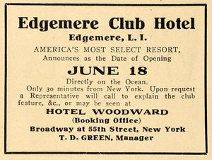 1910 Ad Edgemere Club Hotel Long Island NY Broadway Ave - ORIGINAL TOM2