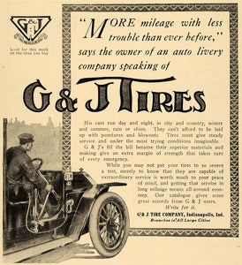 1910 Ad G J Tires Indianapolis Rubber Car Indiana Brand - ORIGINAL TOM2