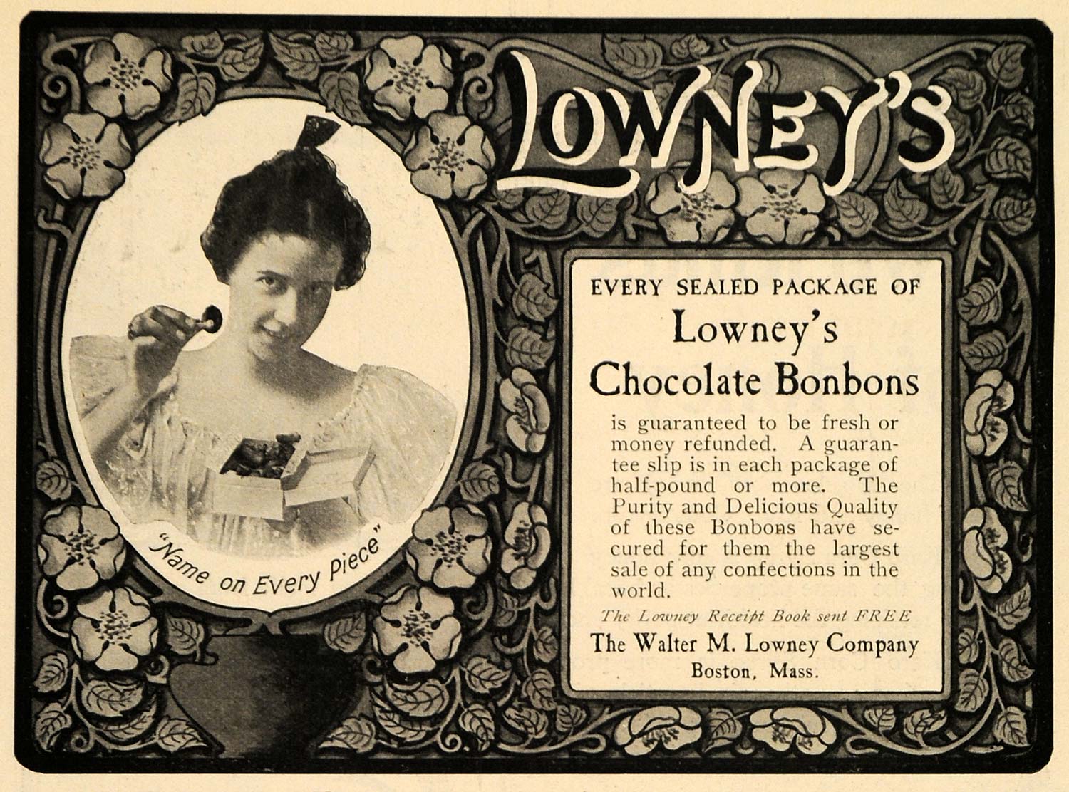 1904 Ad Walter M Lowney Co Chocolate Bonbons Candy - ORIGINAL ADVERTISING TOM2