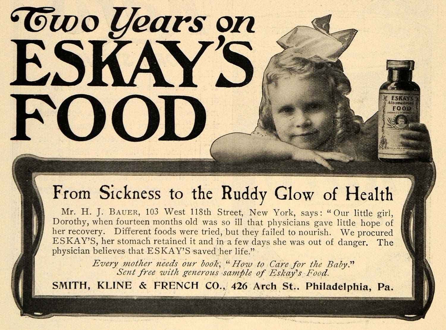1904 Ad Smith Kline & French Co. Eskay's Food Child - ORIGINAL ADVERTISING TOM2