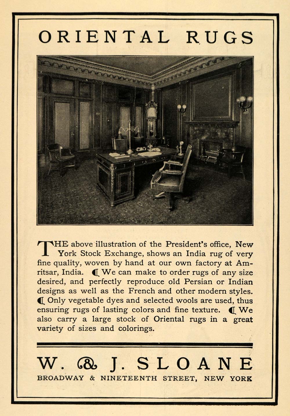 1904 Ad W & J Sloane Oriental Rugs Office Room Decor - ORIGINAL ADVERTISING TOM2