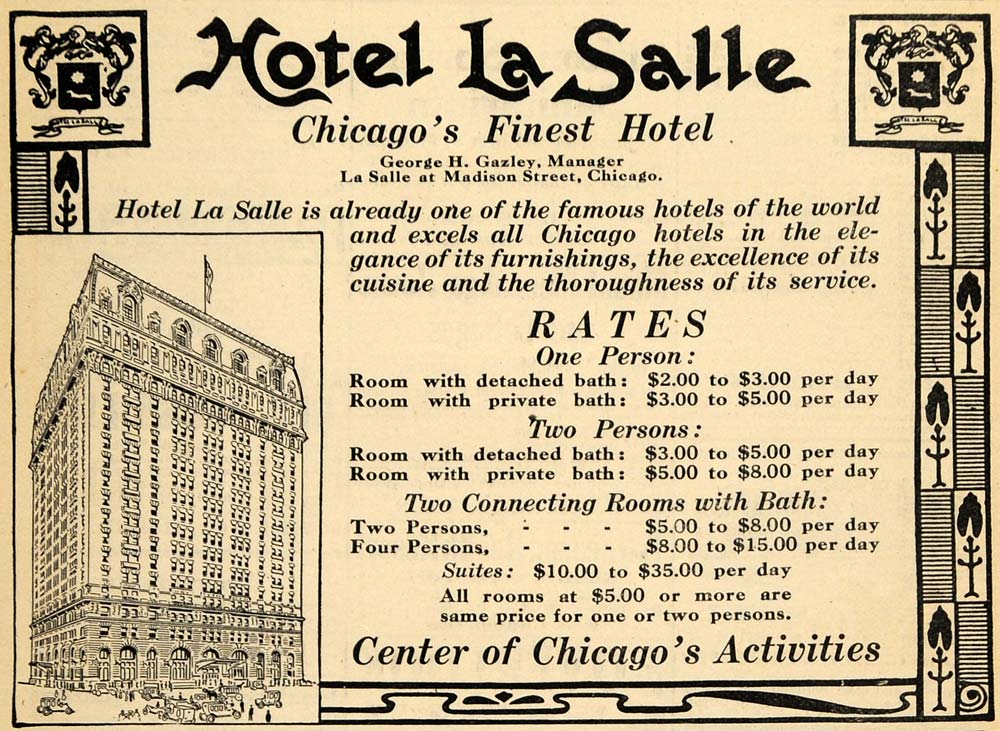 1910 Ad Hotel La Salle Chicago Loop George H Gazley - ORIGINAL ADVERTISING TOM3