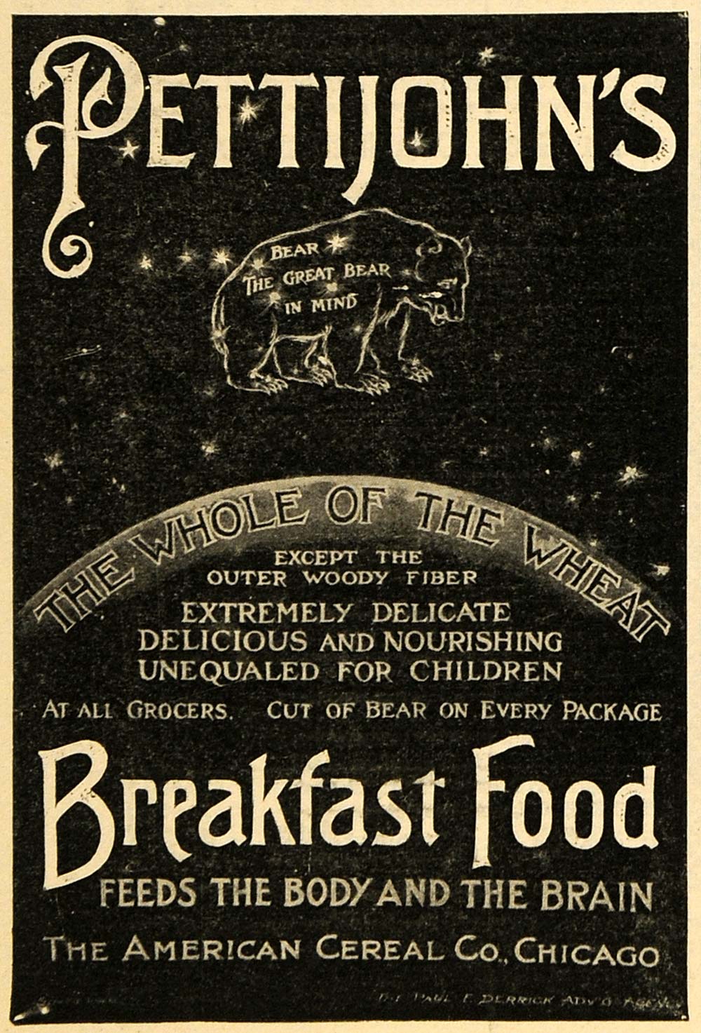 1898 Ad Pettijohns Bear Constellation American Cereal - ORIGINAL TOM3