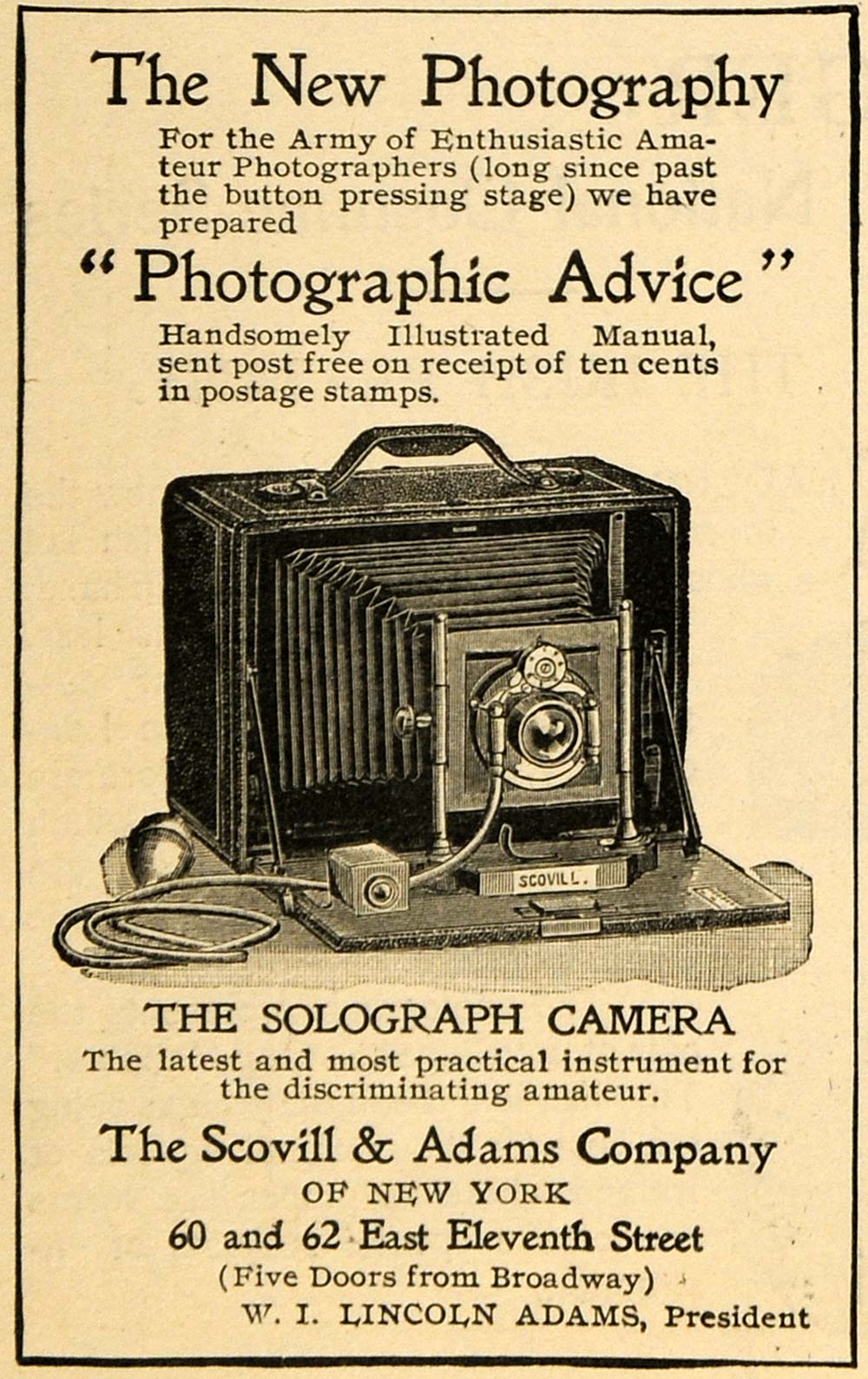 1898 Ad Solograph Camera Scovill & Adams Company Photo - ORIGINAL TOM3