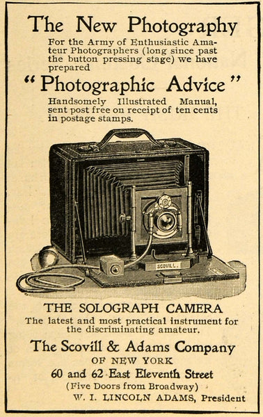 1898 Ad Solograph Camera Scovill & Adams Company Photo - ORIGINAL