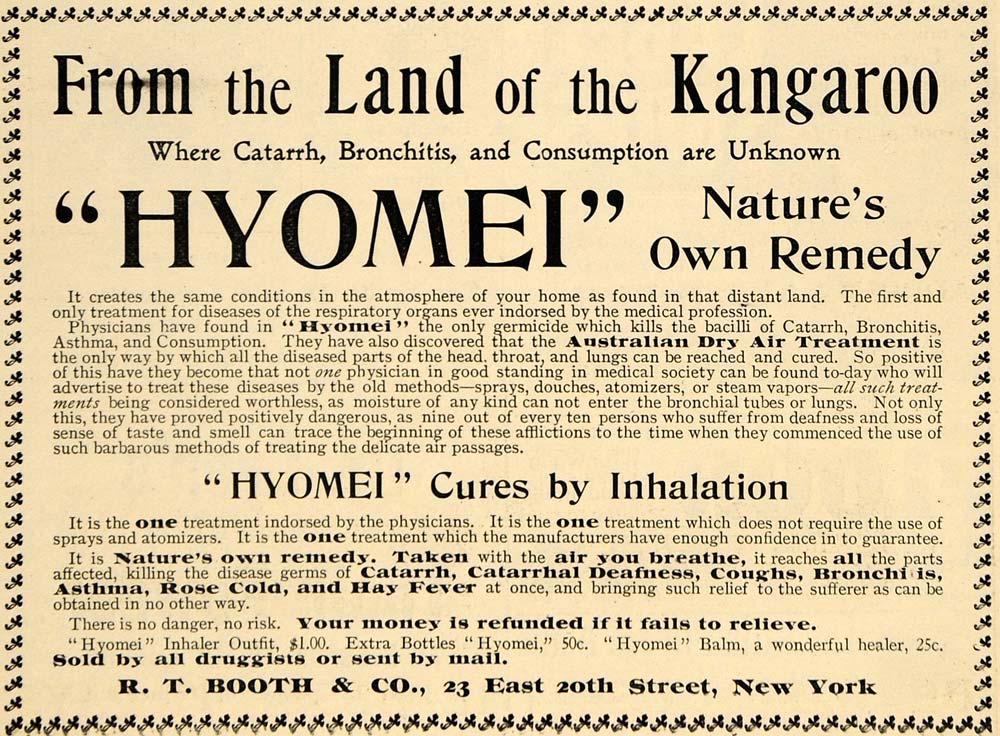 1897 Ad Hyomei Cures Inhalation Kangaroo Land Remedy - ORIGINAL ADVERTISING TOM3