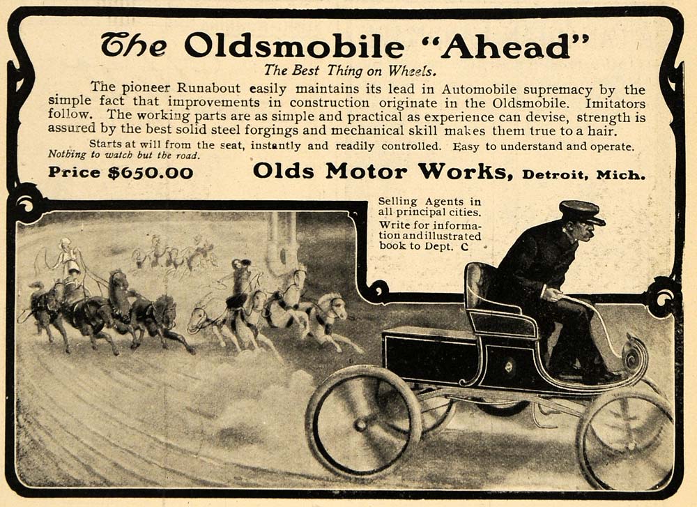 1903 Ad Horse Race Oldsmobile Runabout Automobile Cars - ORIGINAL TOM3