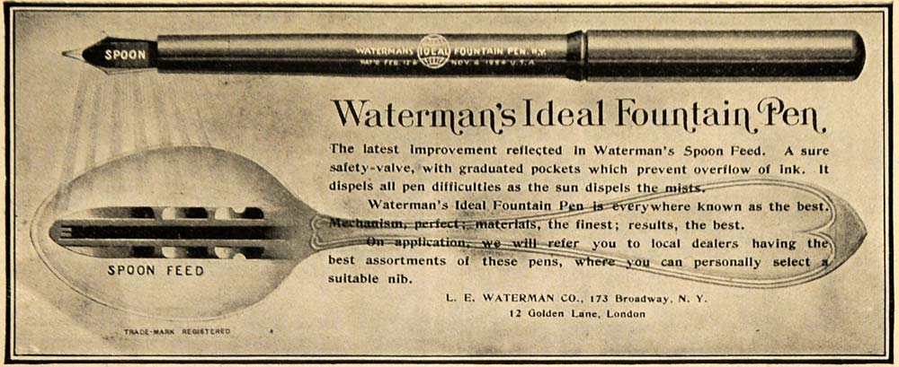 1903 Ad Spoon Feed Watermans Ideal Fountain Pen Company - ORIGINAL TOM3