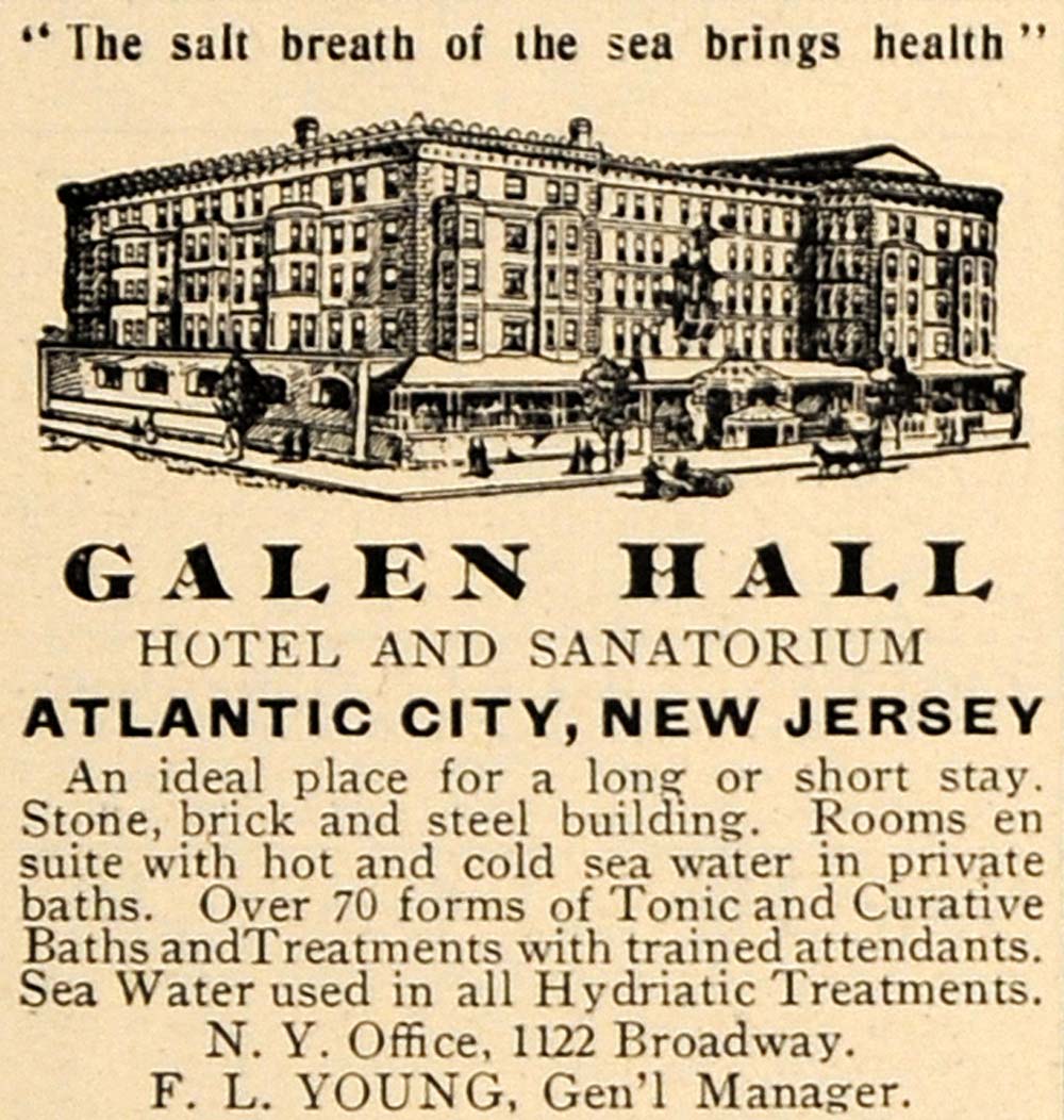 1910 Ad Galen Hall Hotel Sanatorium Atlantic City Young - ORIGINAL TOM3