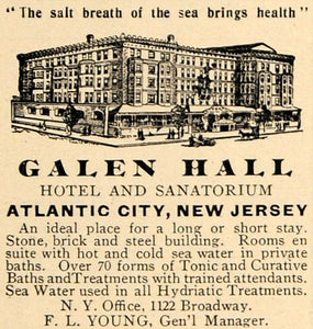 1910 Ad Galen Hall Hotel Sanatorium Atlantic City Young - ORIGINAL TOM3