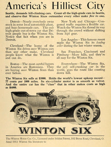 1910 Ad Hilliest City Winton Six Automobile 6 Cylinder - ORIGINAL TOM3