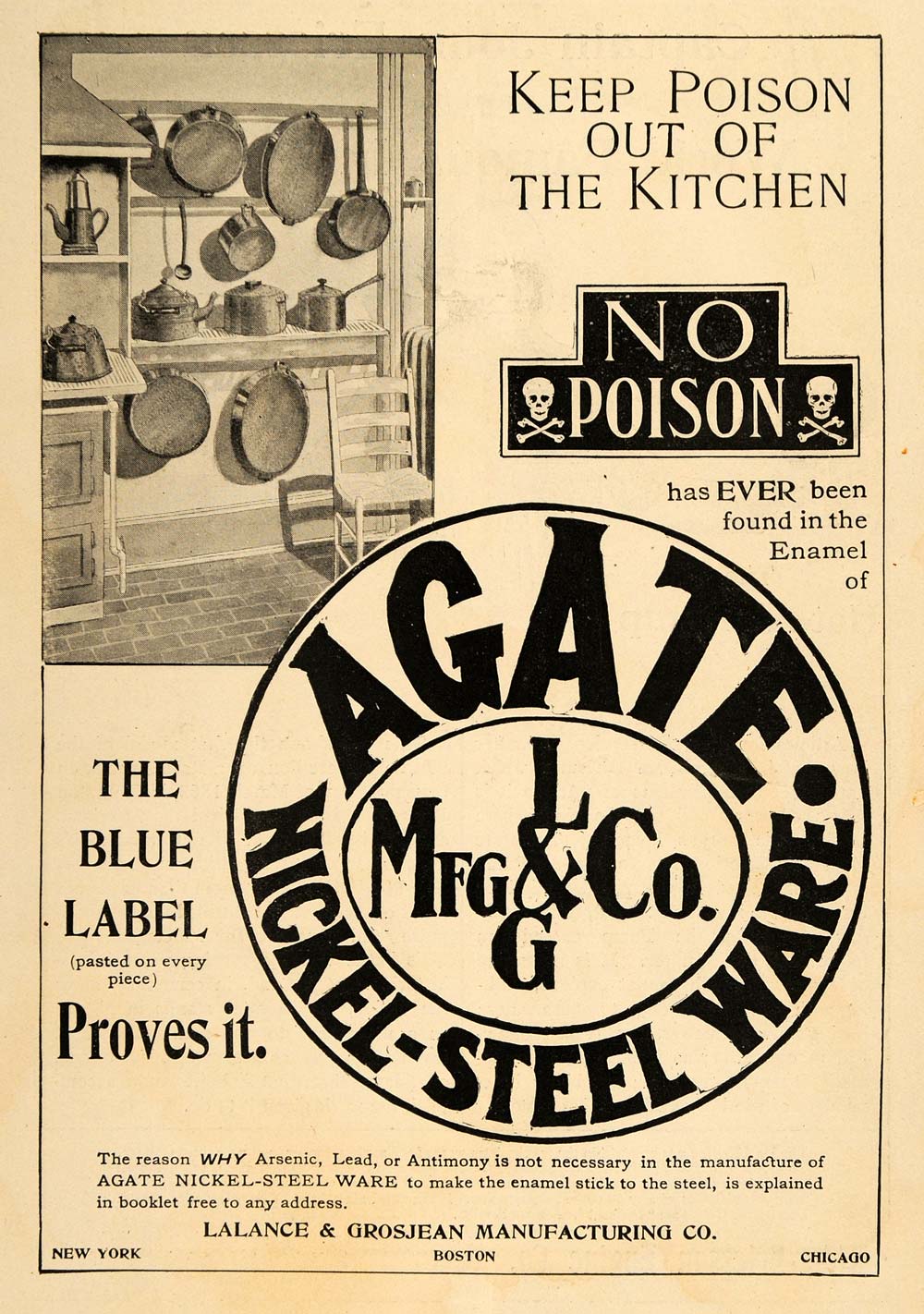 1904 Ad No Kitchen Poison Agate Steel Lalance Grosjean - ORIGINAL TOM3