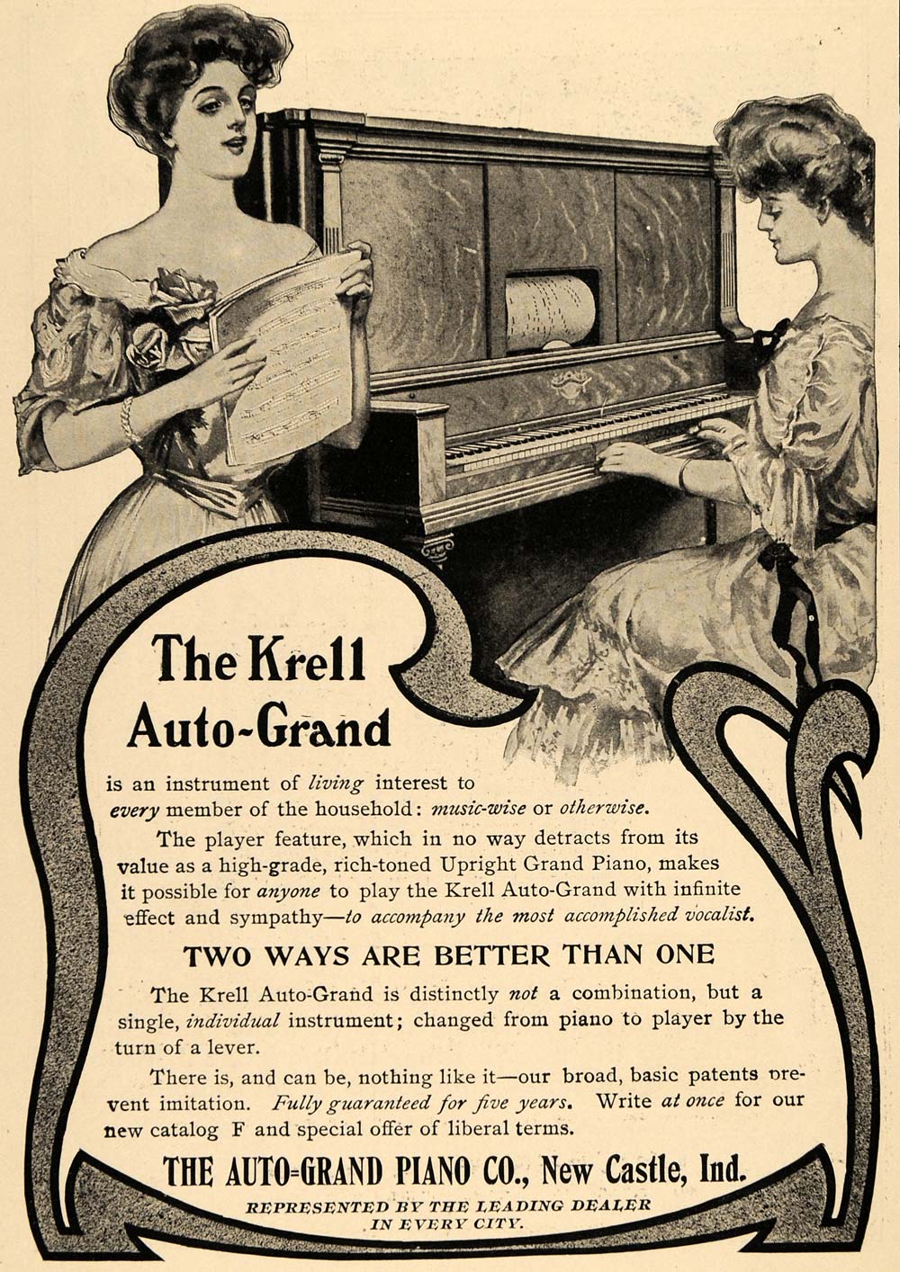 1906 Ad Krell Auto-Grand Piano Play Upright Instrument - ORIGINAL TOM3
