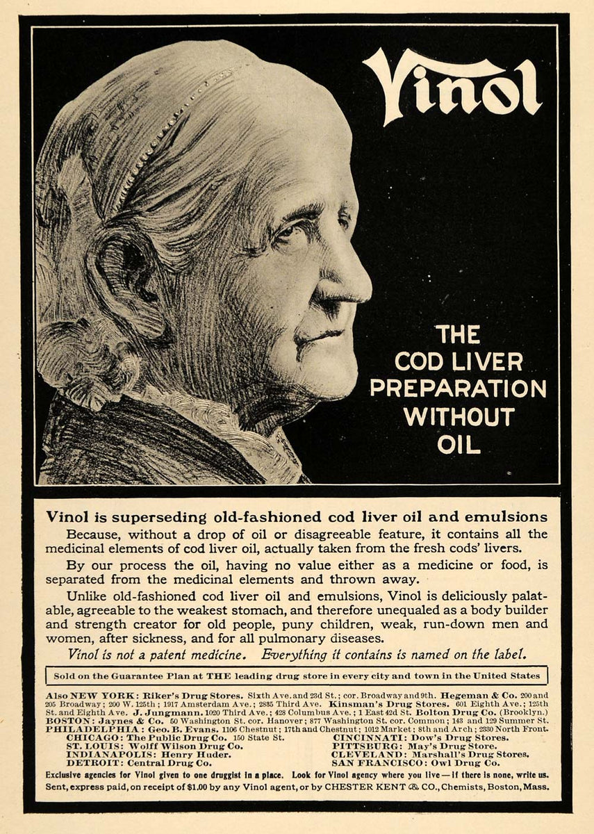 1906 Ad Vinol Cod Liver Oil Emulsion Medicinal Women ORIGINAL ADVERT 1906 Ad Vinol Cod Liver Oil Emulsion Medicinal Women ORIGINAL ADVERT